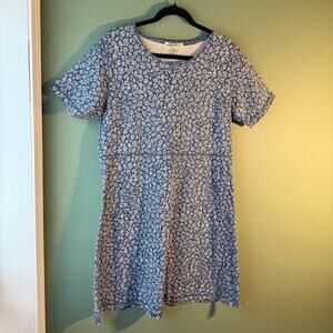Vintage Eddie Bauer T-Shirt Dress Blue White Small Flowers Y2K Mom Dress Cotton